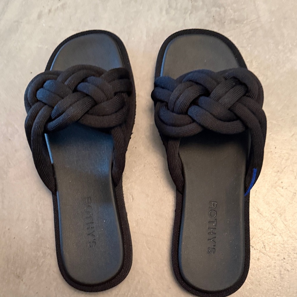 Rothy's Black Braided Knot Slide Sandals